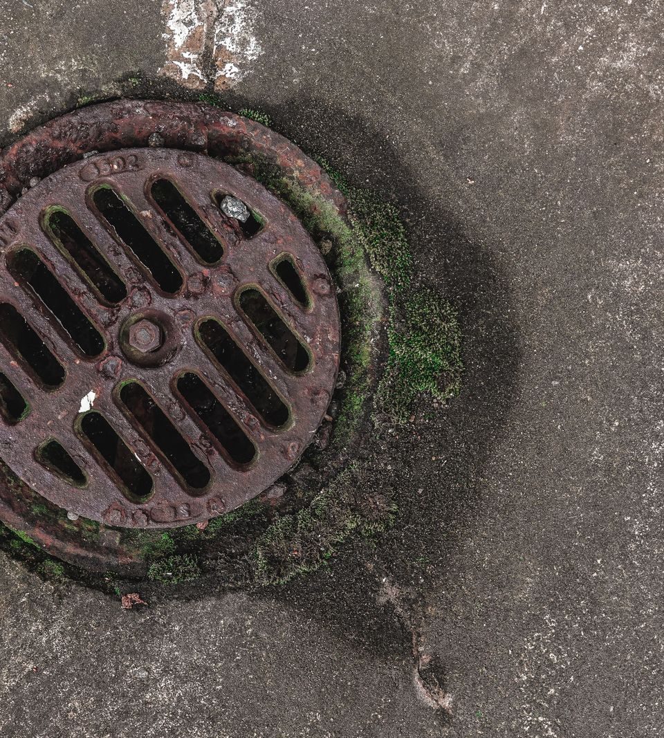 Close-up of a round drain cover